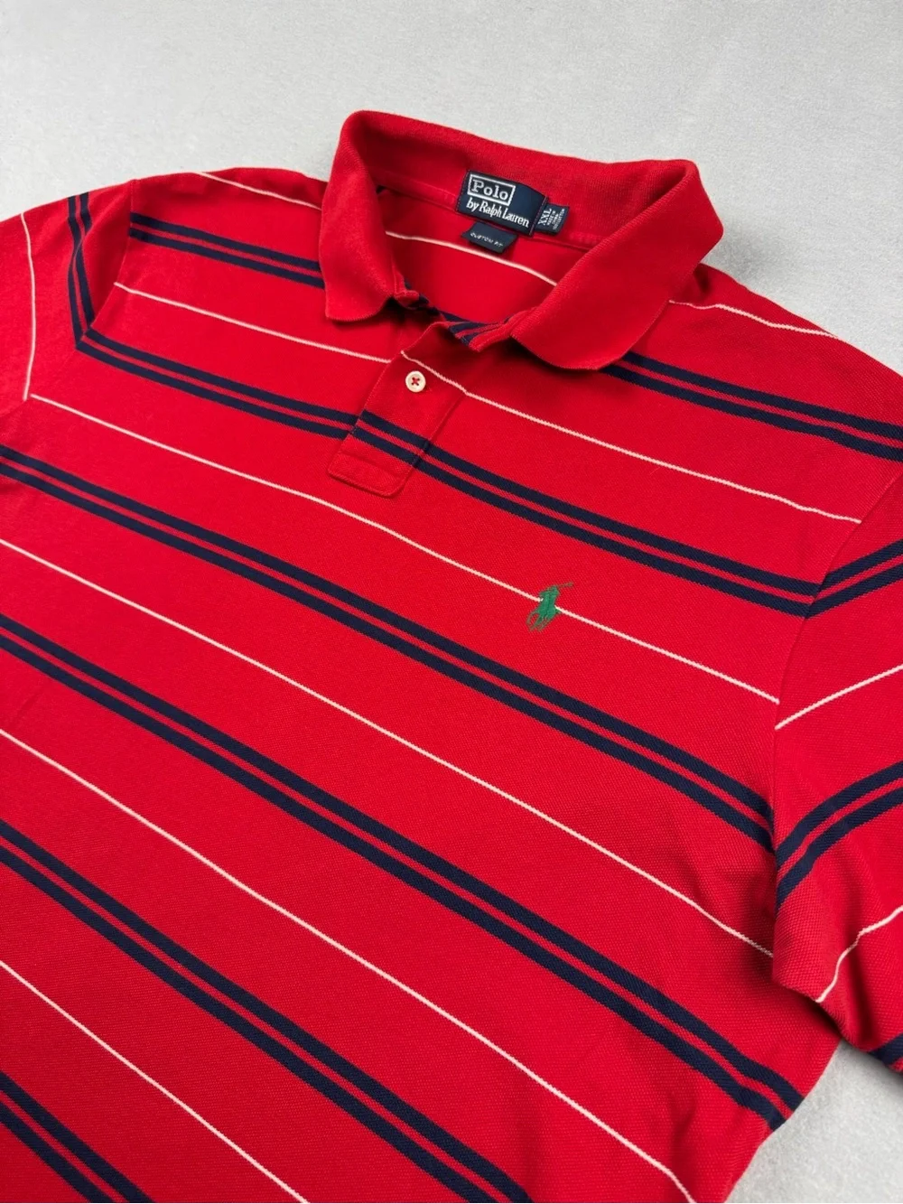 Polo Ralph Lauren Mens XXL Custom Fit Polo Shirt Red Navy White Striped Cotton